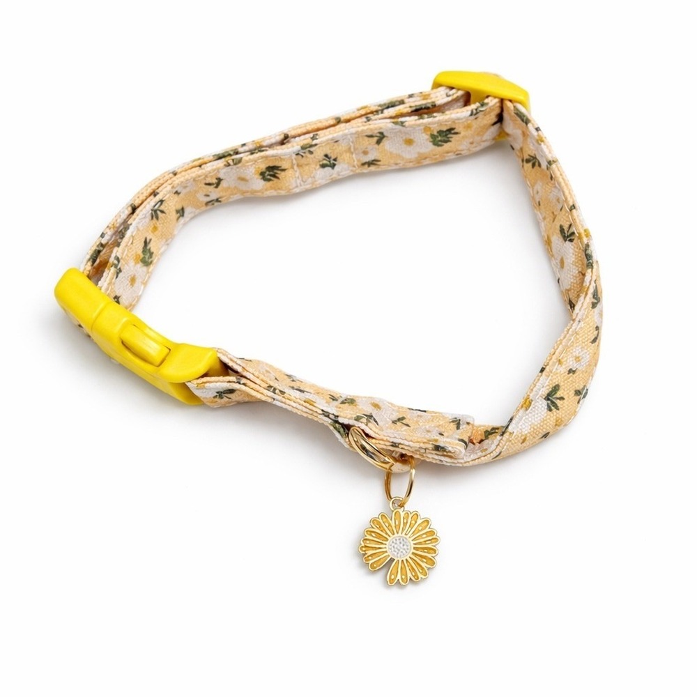 Raisingwell Yellow Floral Dog Collar Small Adjustable with Daisy Charm New